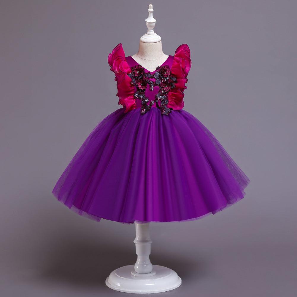 V-neck Ruffled Shoulder Girl Dress