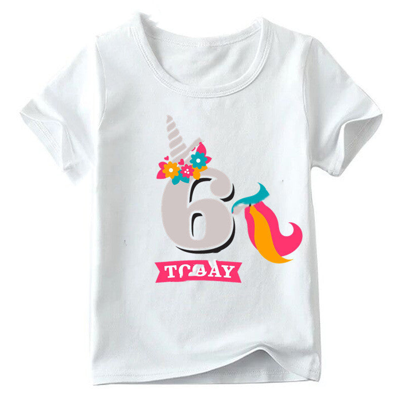 Children's Age 1-9 Birthday Printed Round Neck Short-sleeved Shirt