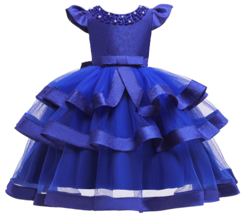 Girls Sequin Embroidered Solid Color Wedding Princess Dresses
