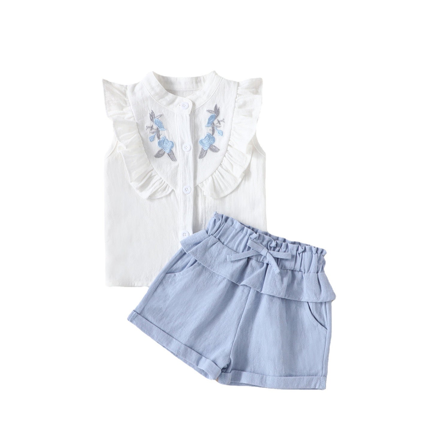 Summer Casual Sleeveless Shirt And Shorts Two-piece Set