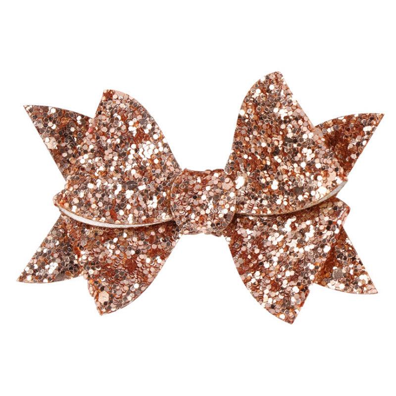 Children's Windmill Bow Glitter Hairpin with sparkly artificial leather bow, handmade accessory for kids.