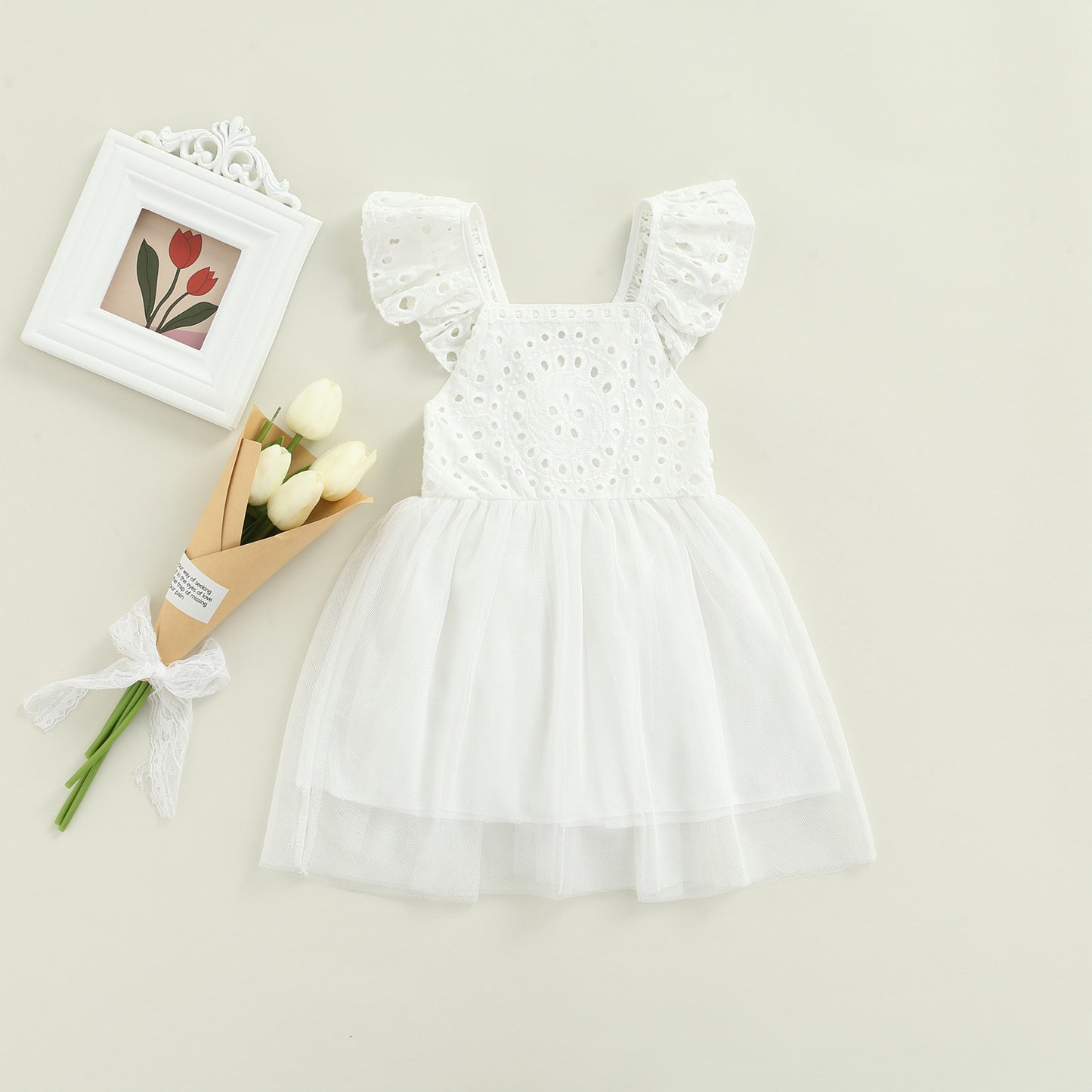Lace Straps Tulle Patchwork Skirt Girls Dress