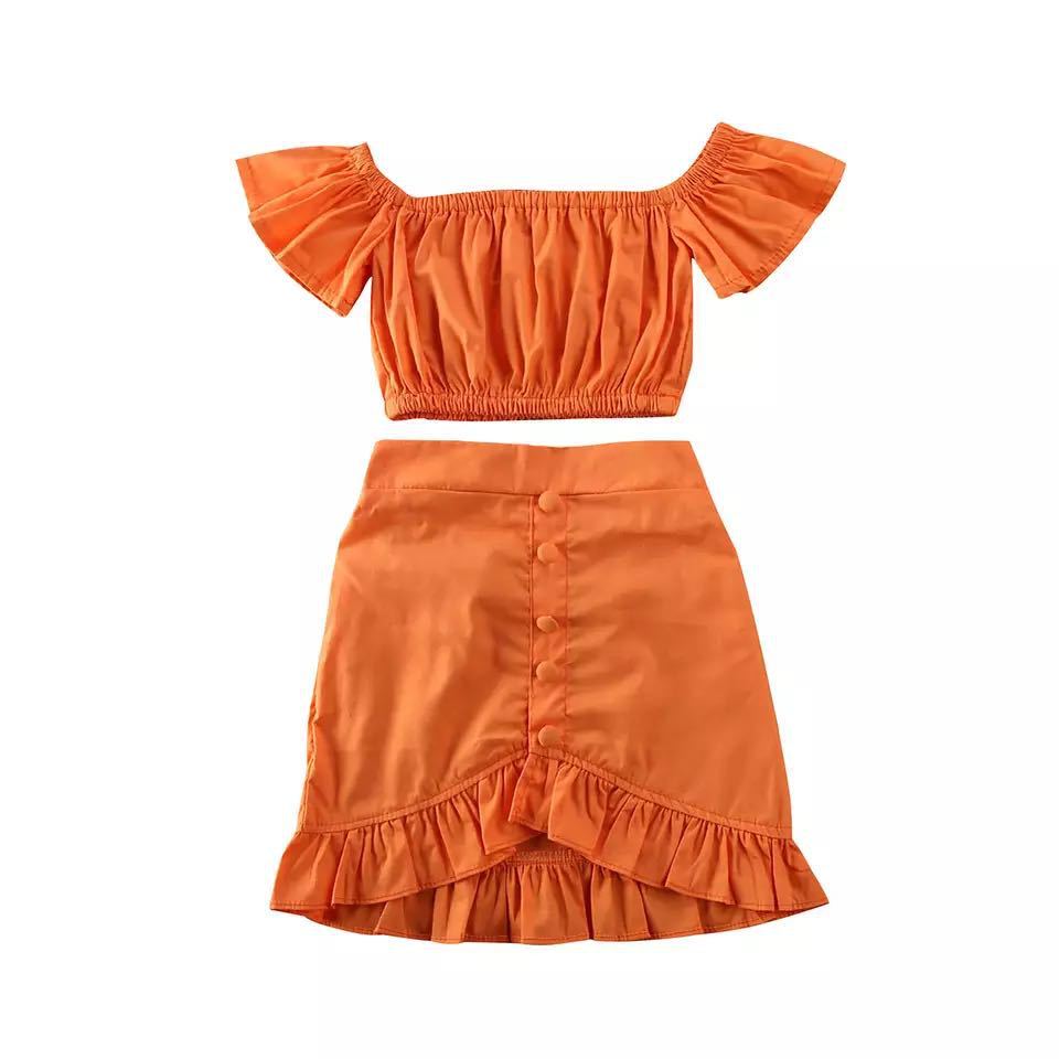Girls Orange Cute Skirt Set