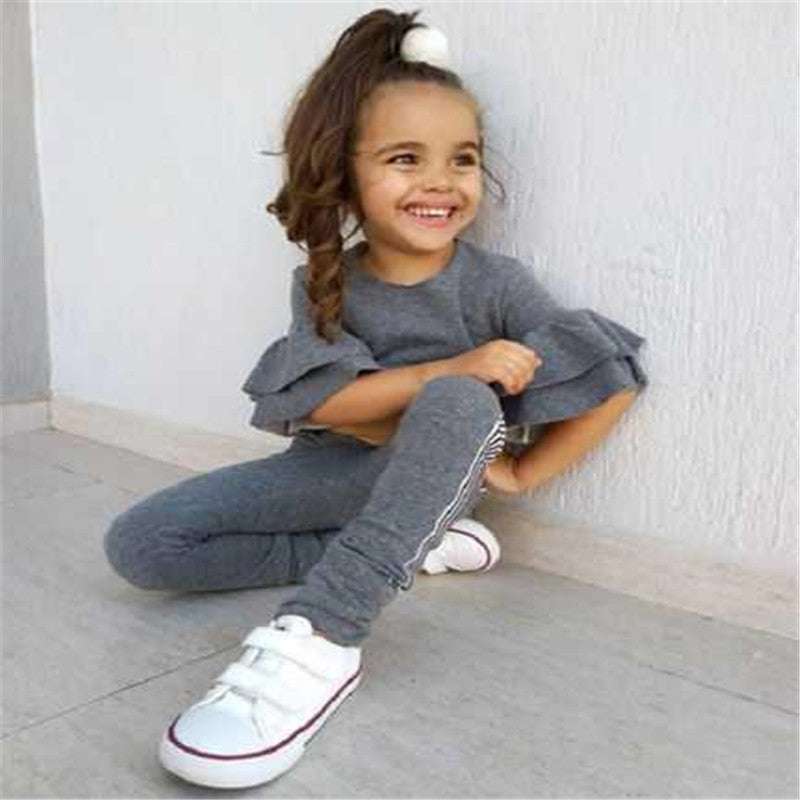 Girls Romper Sleeves 2pc Outfit Set
