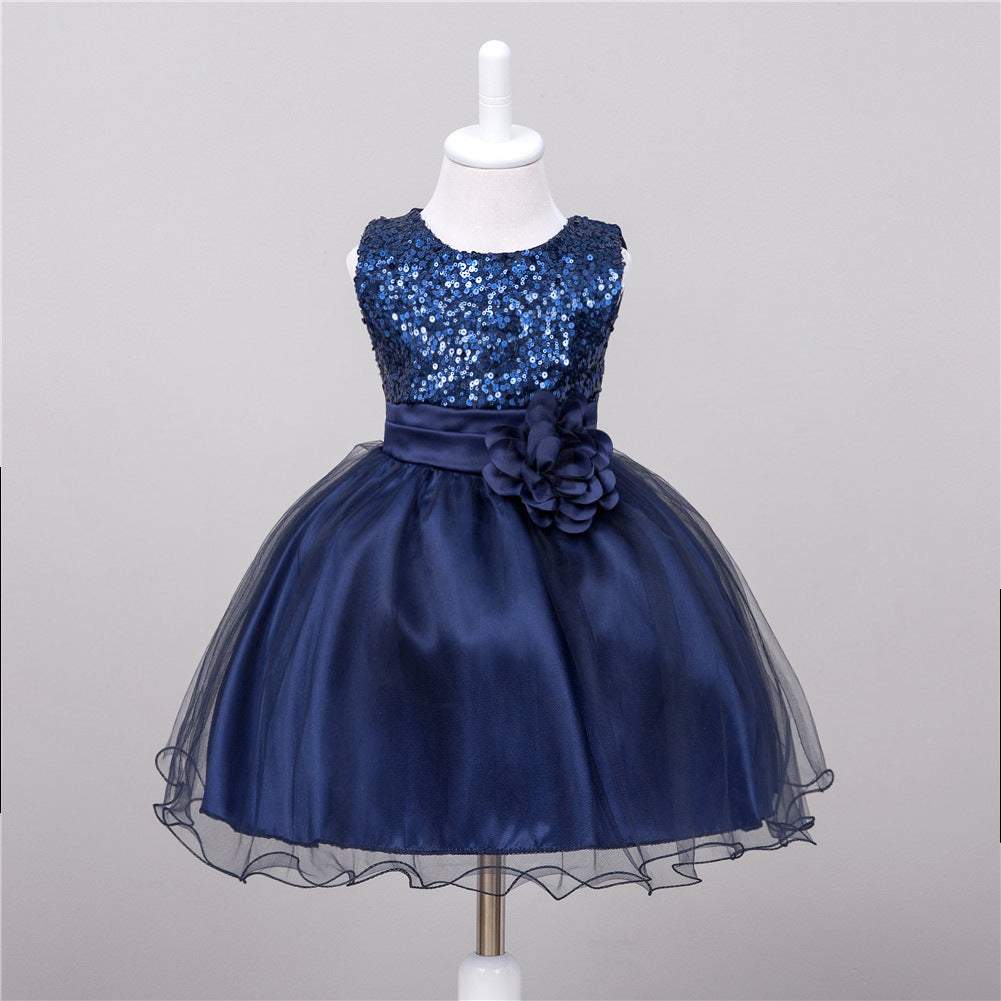 Toddler Solid Color Sequin Girls Short Dress - Princess Style