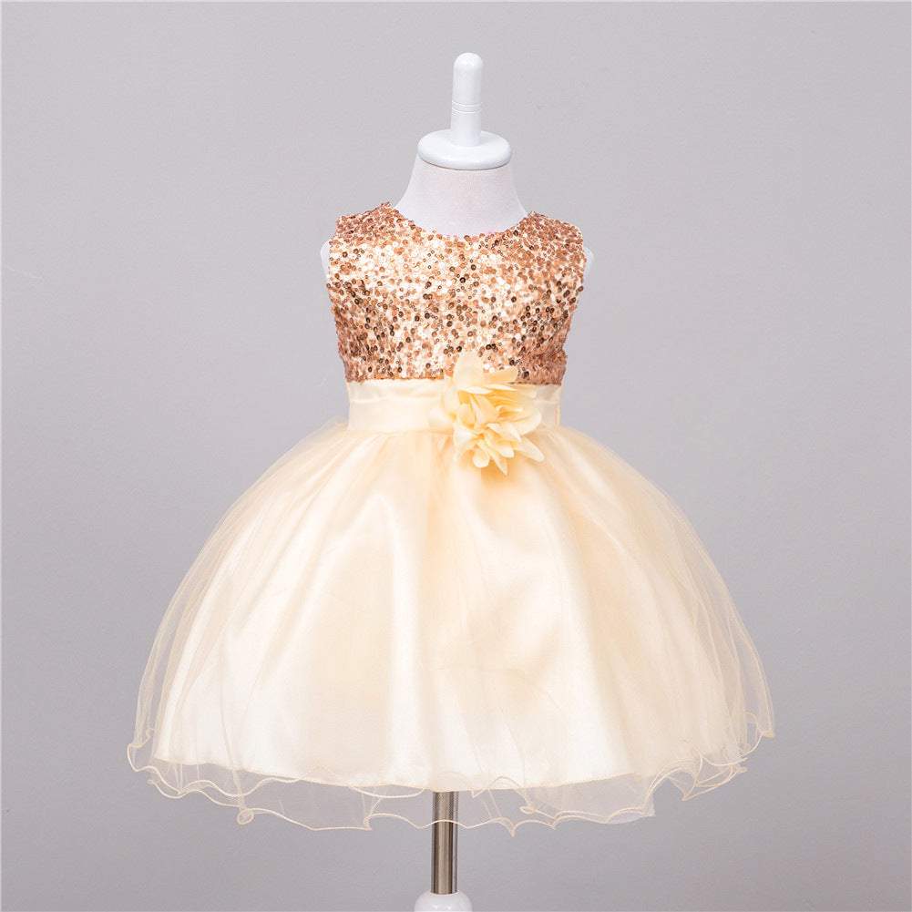 Toddler Solid Color Sequin Girls Short Dress - Princess Style