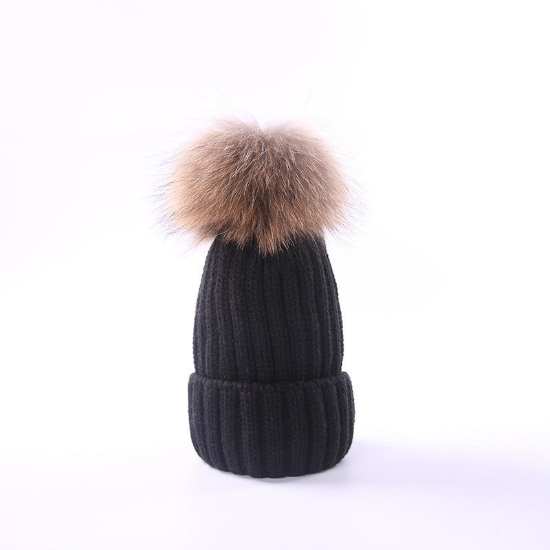 Autumn and winter hair ball children's wool hat