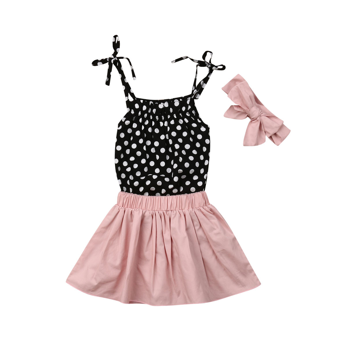 Baby Girls Polka Dot Strap Shirt with Skirt Clothing Set