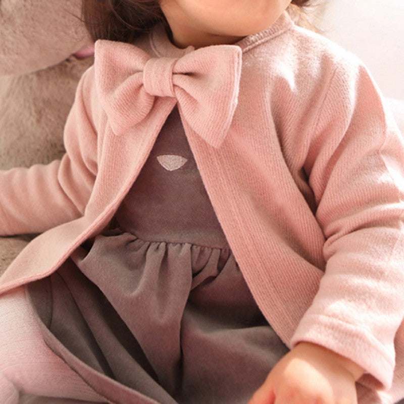 Cute Casual Round Neck Bow Coat Top