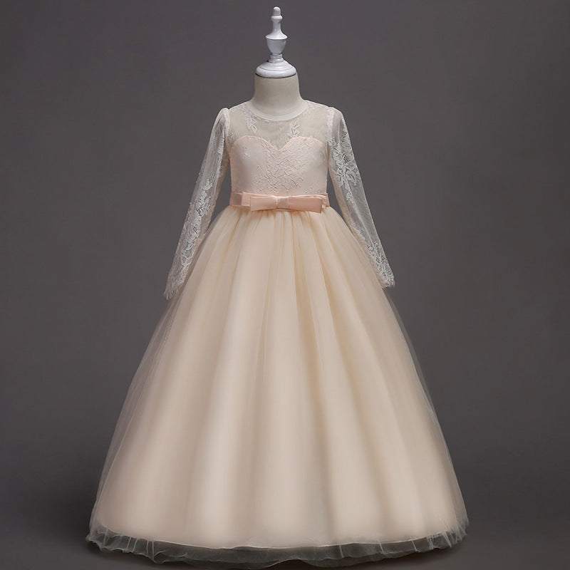 Knit Sleeve Flower Girl Pageant Dress - Elegant Kids Long Dress