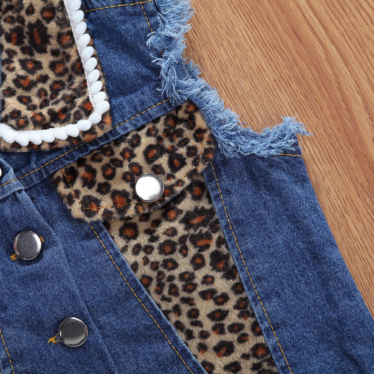 Girls Denim Cheetah Sleeveless Tank Top Shorts 2pc Set