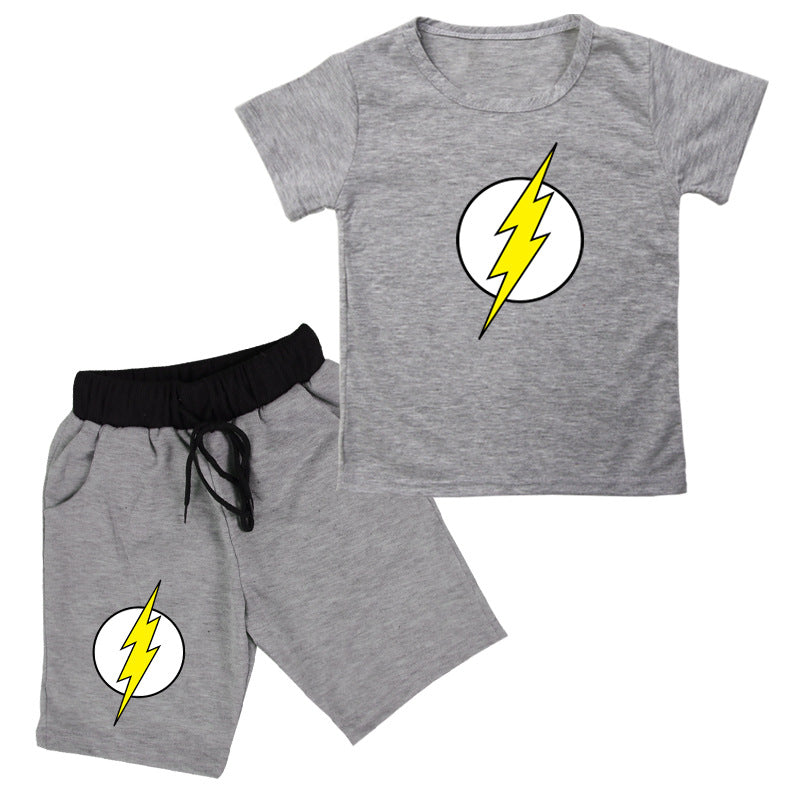 Flash Print Cotton Short-sleeved T-shirt with Shorts Set