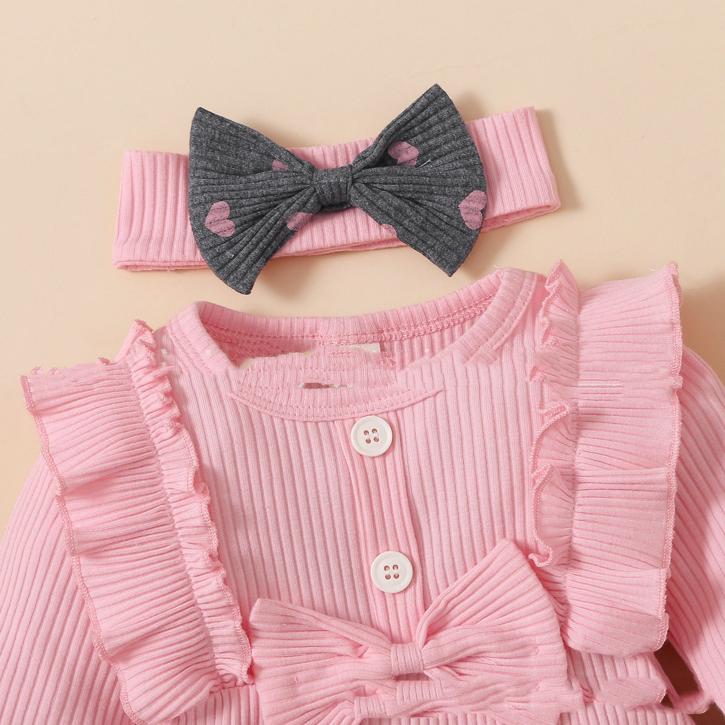 Sunken Stripe Ruffle Shoulder Top And Printed Heart Leggings