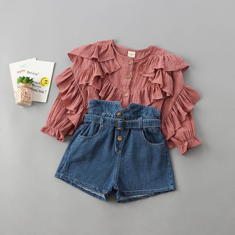 Ruffle Top Jean short 2 Piece Set