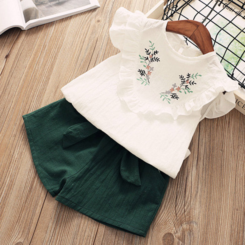 Girls Short Sleeve Casual Shirt And Short Dress Suit
