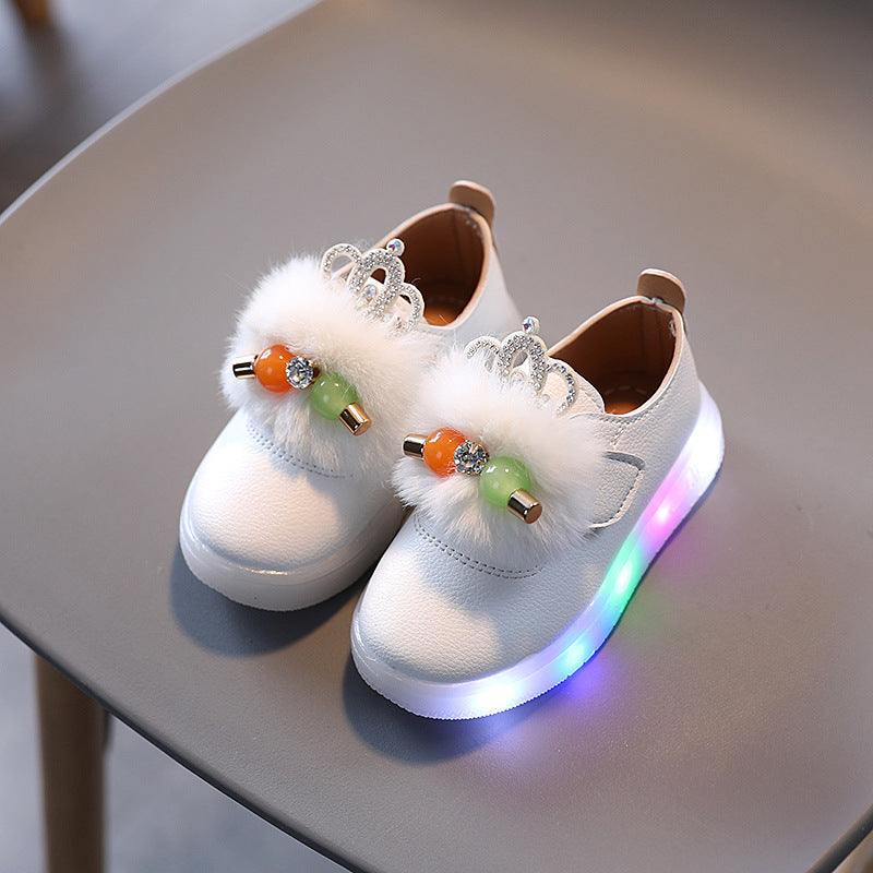 Flashing Girl Shoes with fur Bow