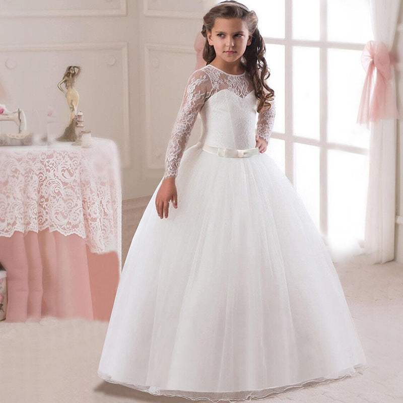 Knit Sleeve Flower Girl Pageant Dress - Elegant Kids Long Dress