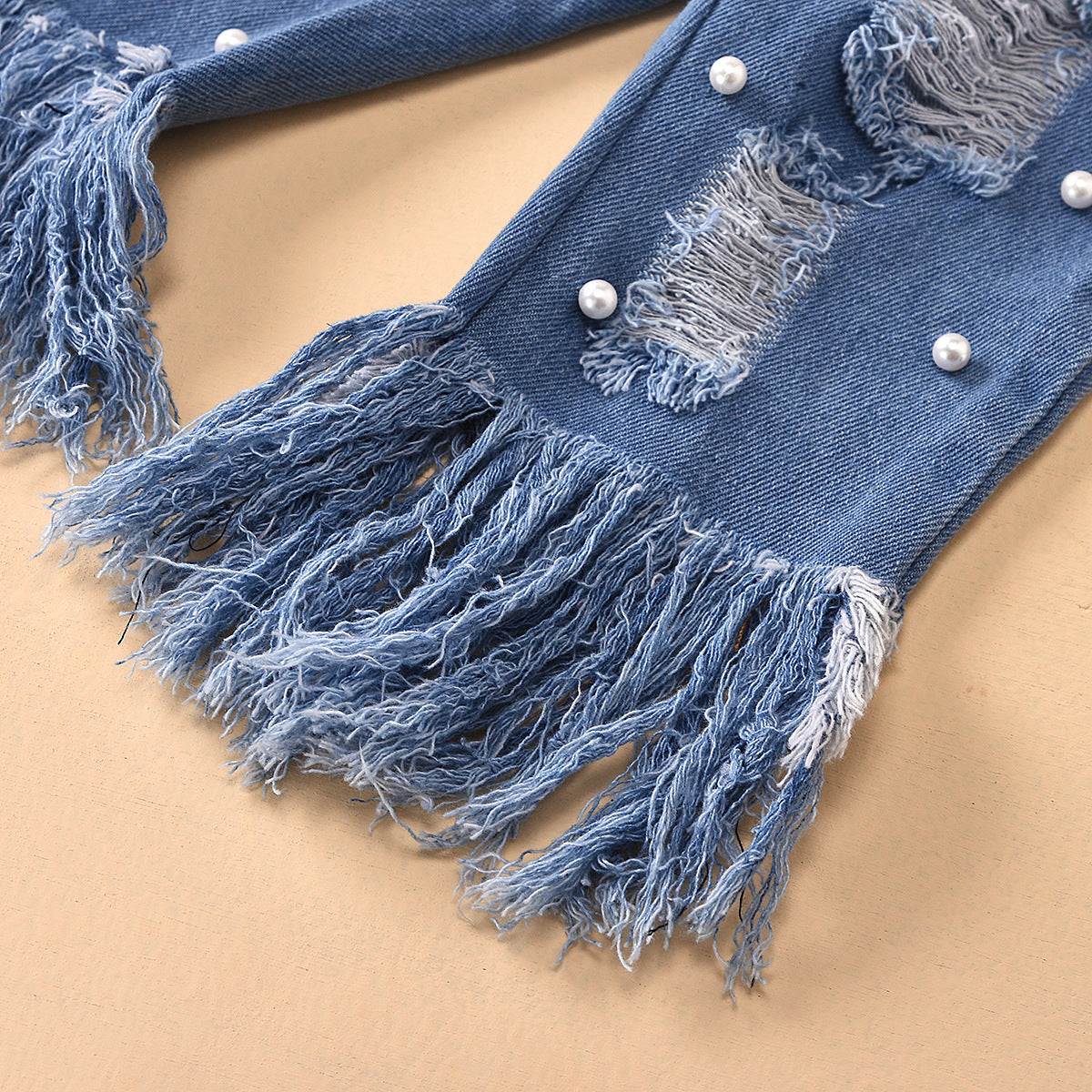 Ripped Hole Embellished Raw Edge Jeans