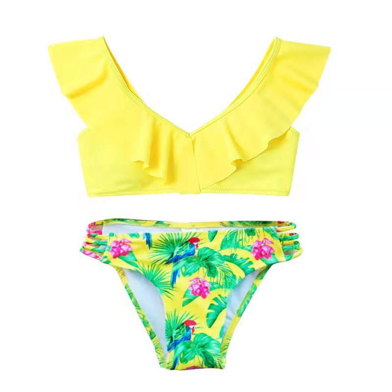Girls Split Swimwear Leaf Print Fashion Swimsuit