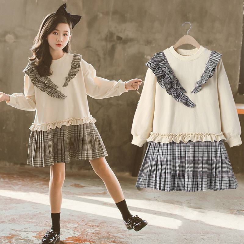 Big Kids Korean Style With Plaid Pleated Dress