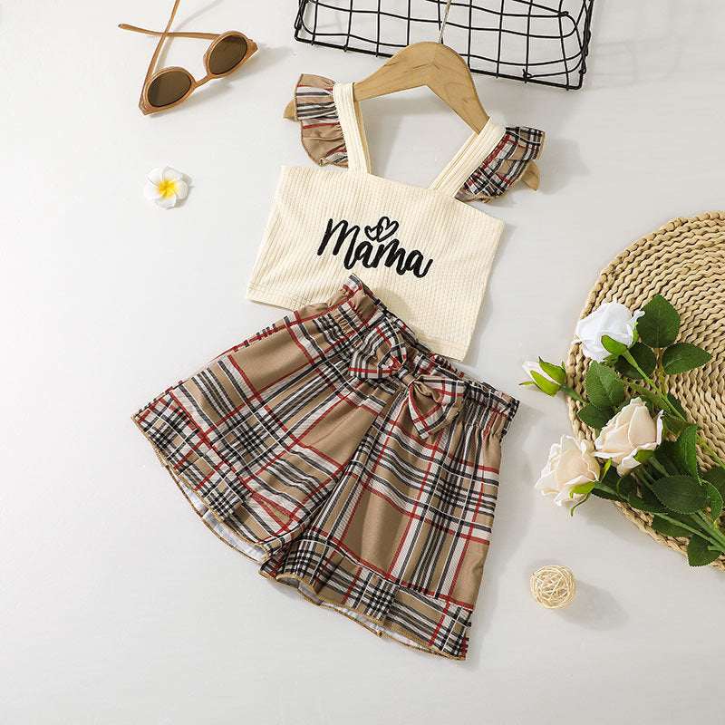 Camisole Plaid Shorts Summer Two Piece Set