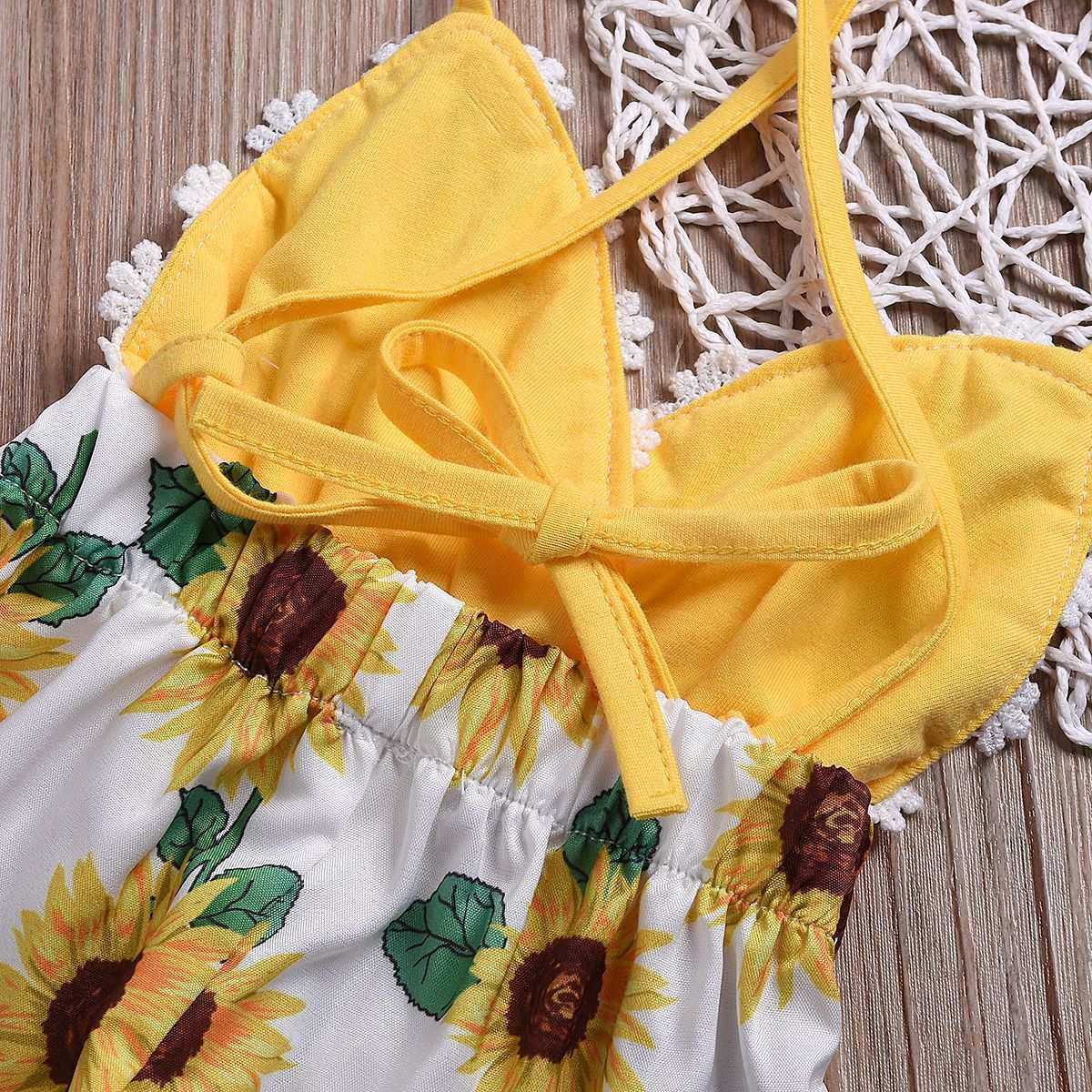 Baby Girls Sunflower Sling Lace Jumpsuit