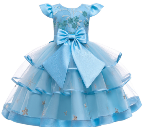 Girls Sequin Embroidered Solid Color Wedding Princess Dresses