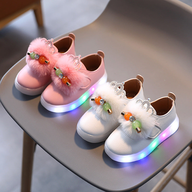 Flashing Girl Shoes with fur Bow