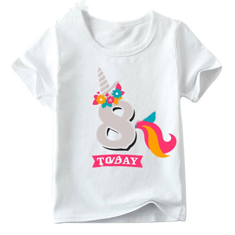 Children's Age 1-9 Birthday Printed Round Neck Short-sleeved Shirt