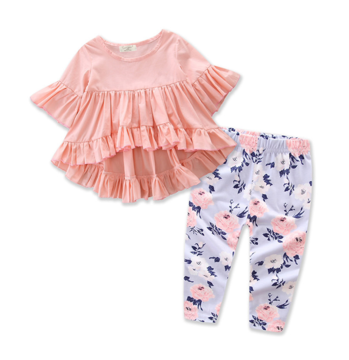 Toddler Baby Girls Cotton Blouse Top flower pants 2pc Set