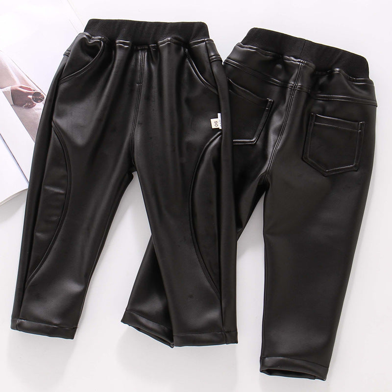 Boys and Girls Autumn And Winter Leather Pants