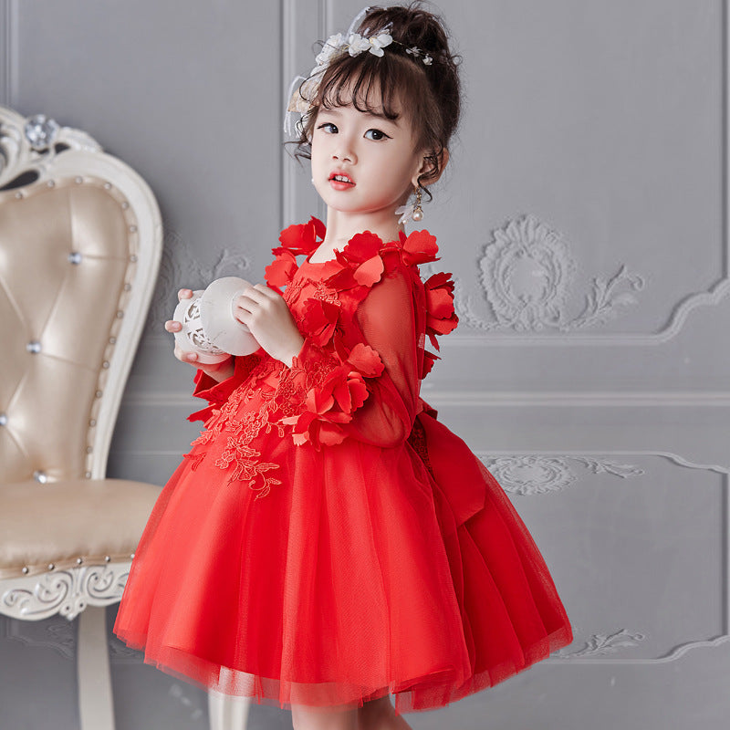 Girls Formal Knit Long Sleeved Tutu Ball Dress