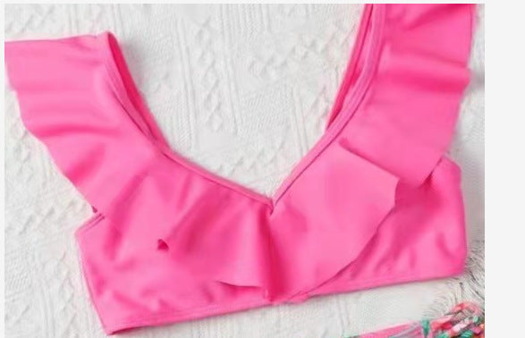 Girls Split Swimwear Leaf Print Fashion Swimsuit