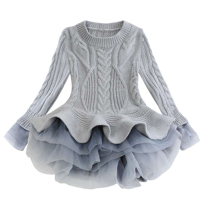 Classy Warm Sweater TuTu Girl Dress