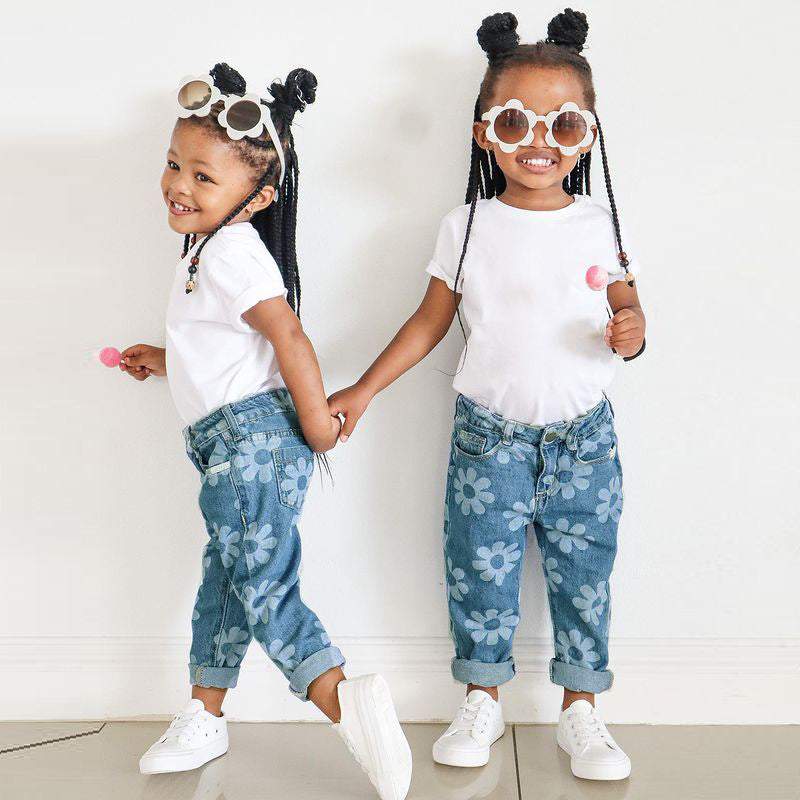 Girls Flower Denim Jeans