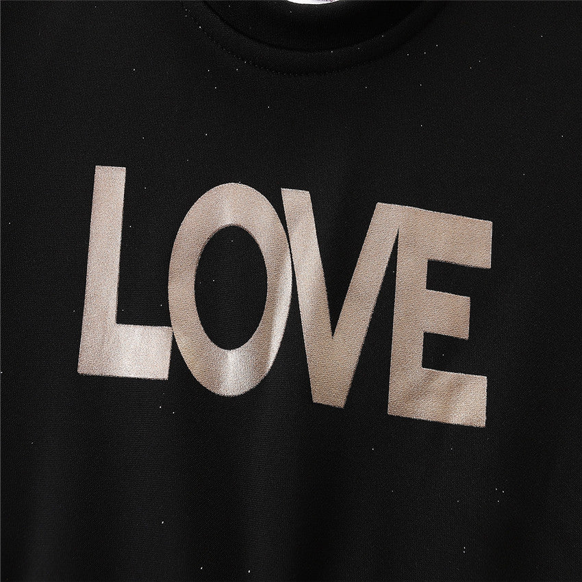 Girls' Black Love Knitted Dress with skirt