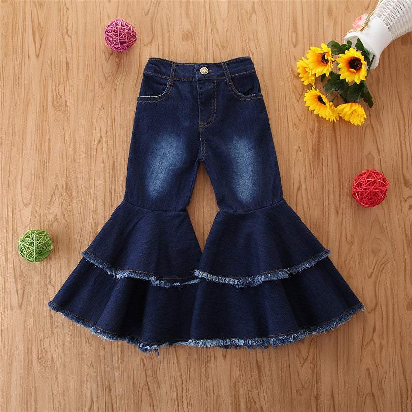 Girls Dark Wide-leg Flared Jeans