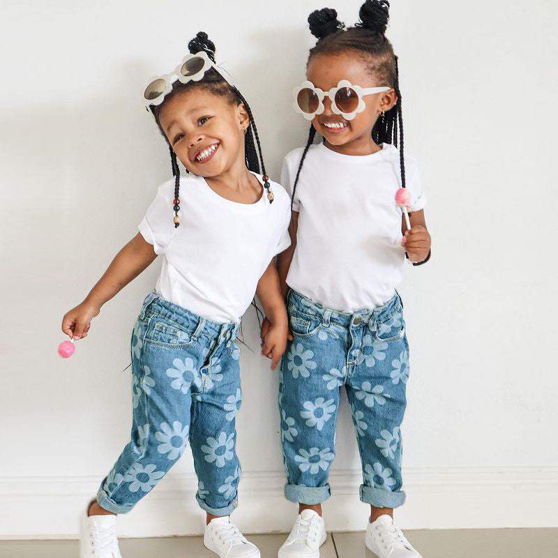 Girls Flower Denim Jeans