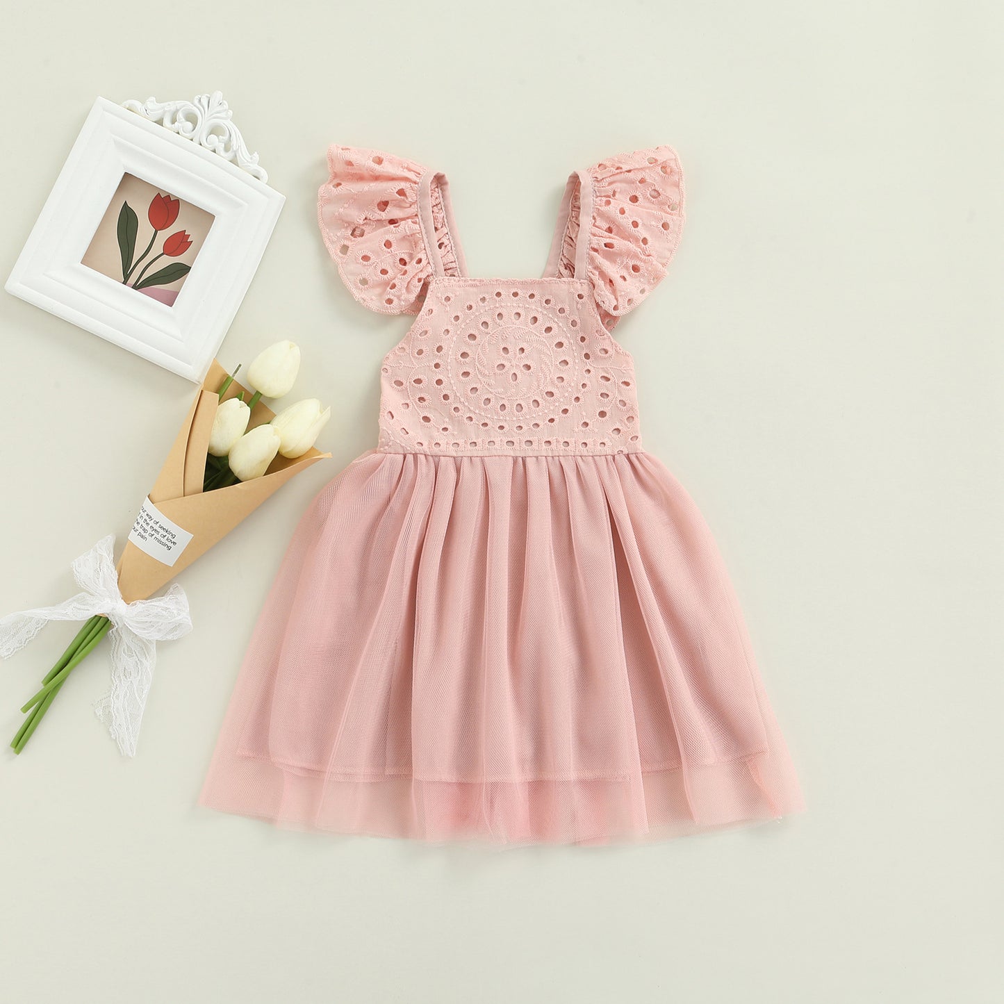 Lace Straps Tulle Patchwork Skirt Girls Dress