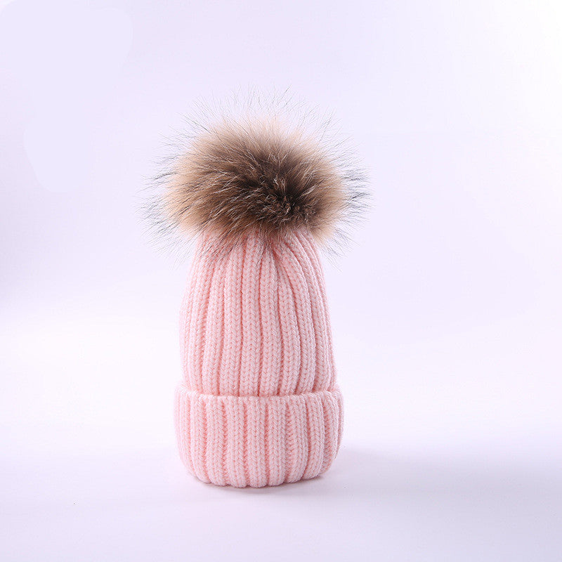 Autumn and winter hair ball children's wool hat