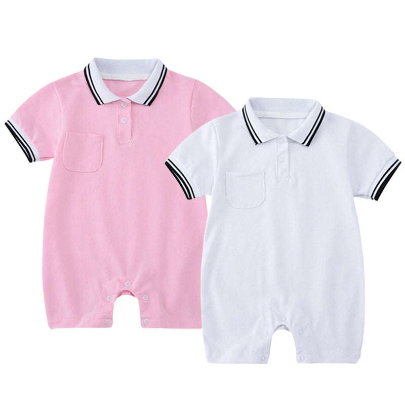 Boys And Girls Preppy Fashion Lapel Romper