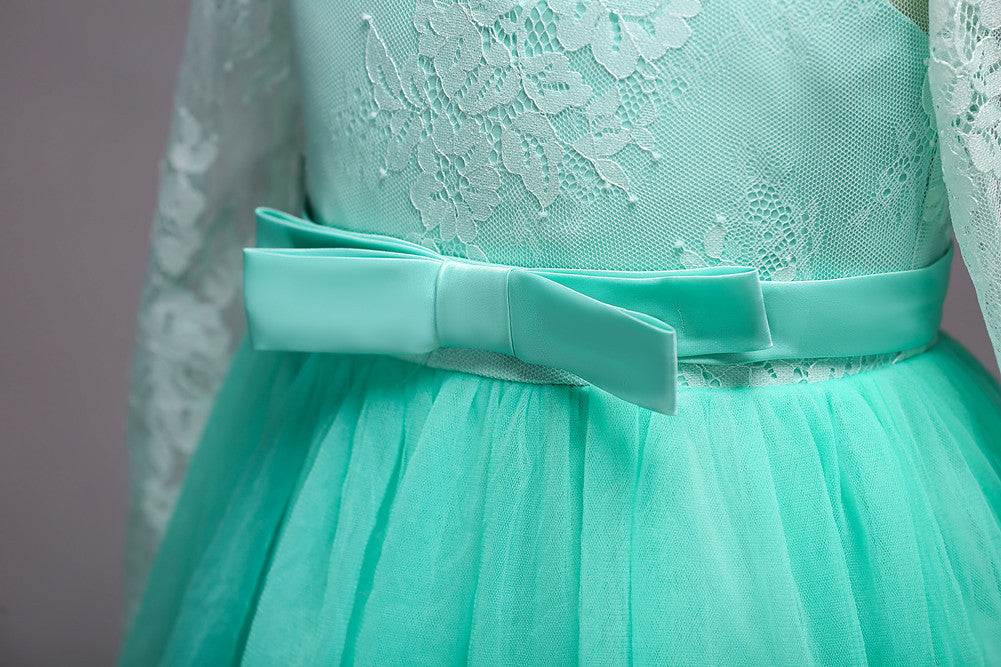 Knit Sleeve Flower Girl Pageant Dress - Elegant Kids Long Dress