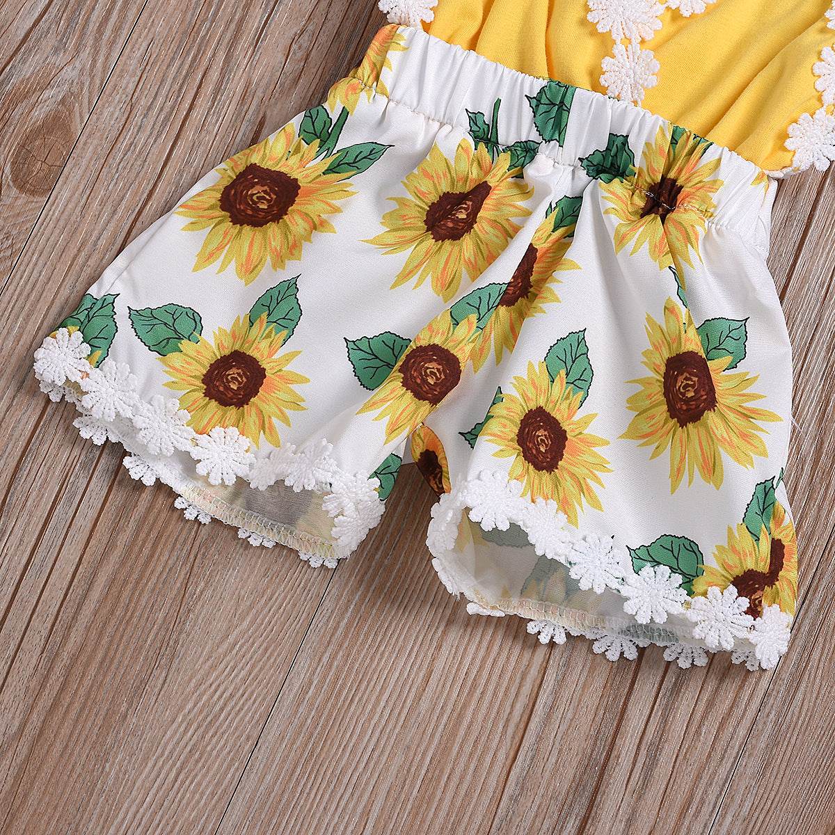 Baby Girls Sunflower Sling Lace Jumpsuit