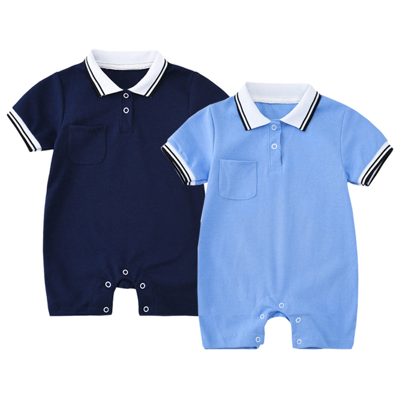 Boys And Girls Preppy Fashion Lapel Romper