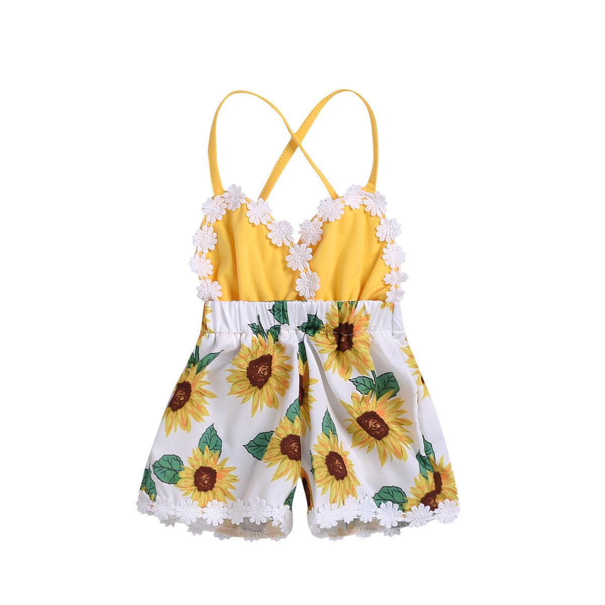 Baby Girls Sunflower Sling Lace Jumpsuit
