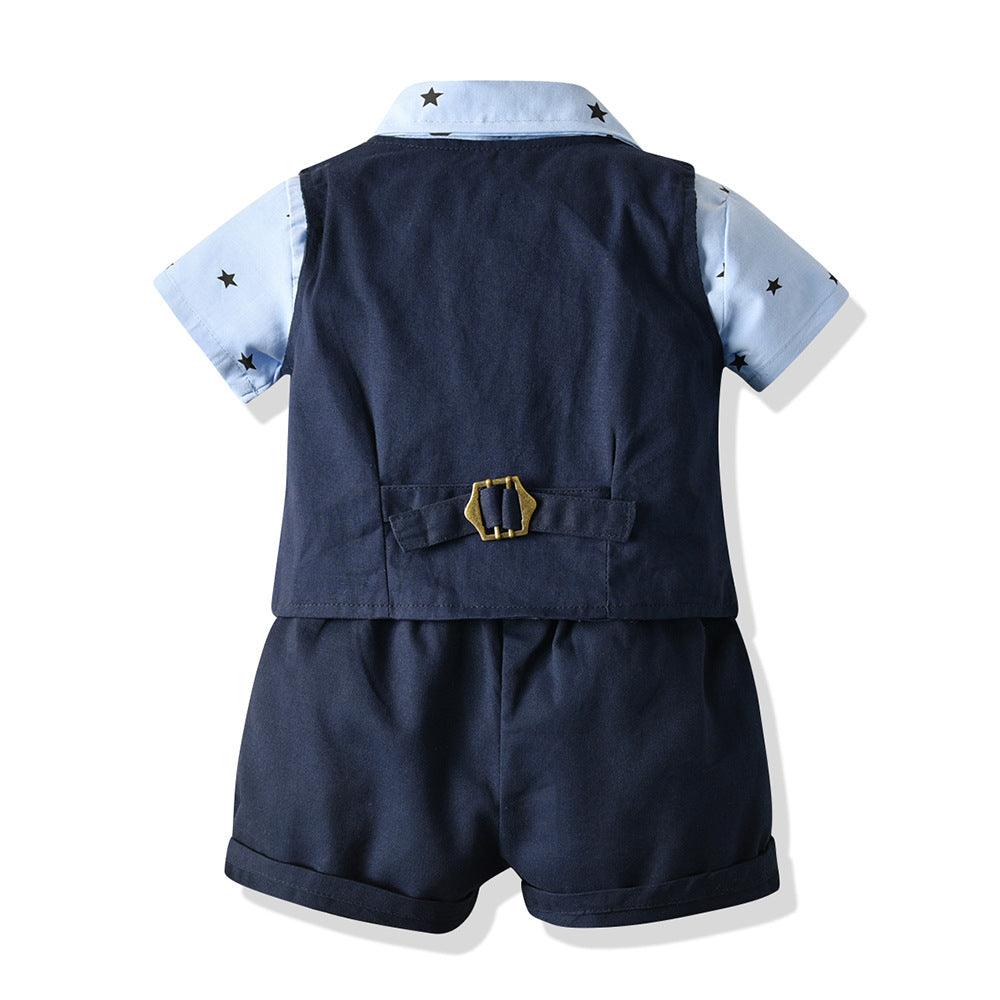 Boys Casual Star Short Sleeve Suit - Cotton Three-Piece Set