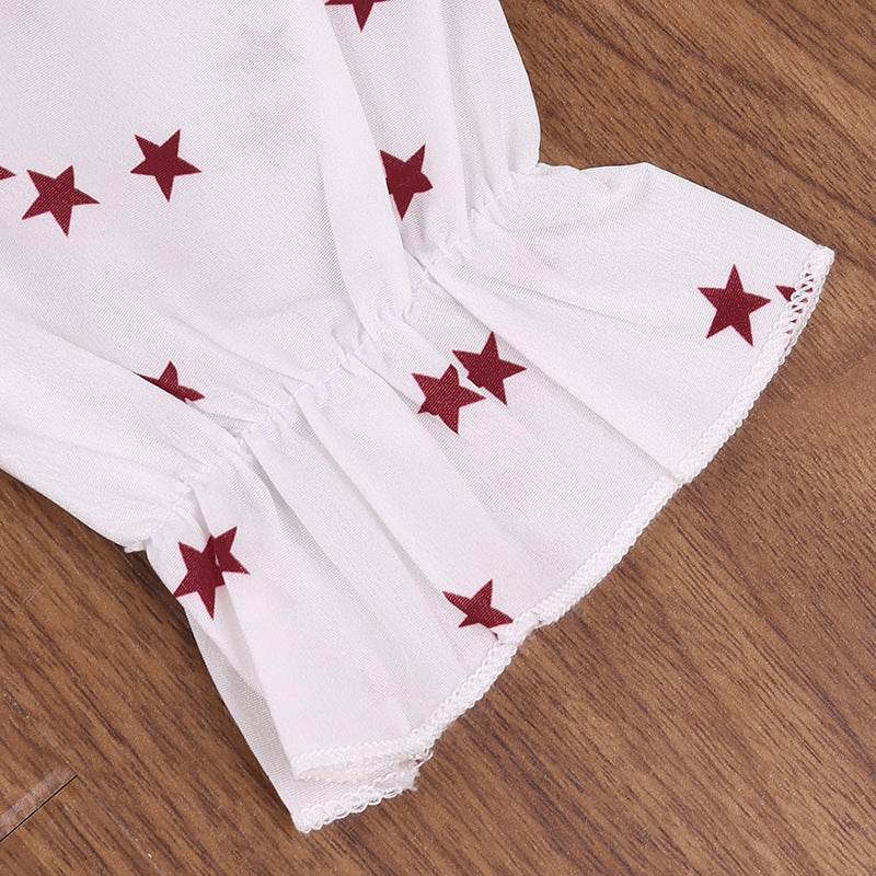 Autumn And Winter Girls Long Sleeve Star Bow top with Skirt