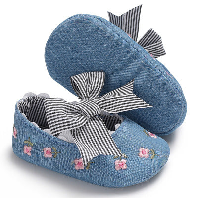 Baby Girls flower and Stripe bow Shoes