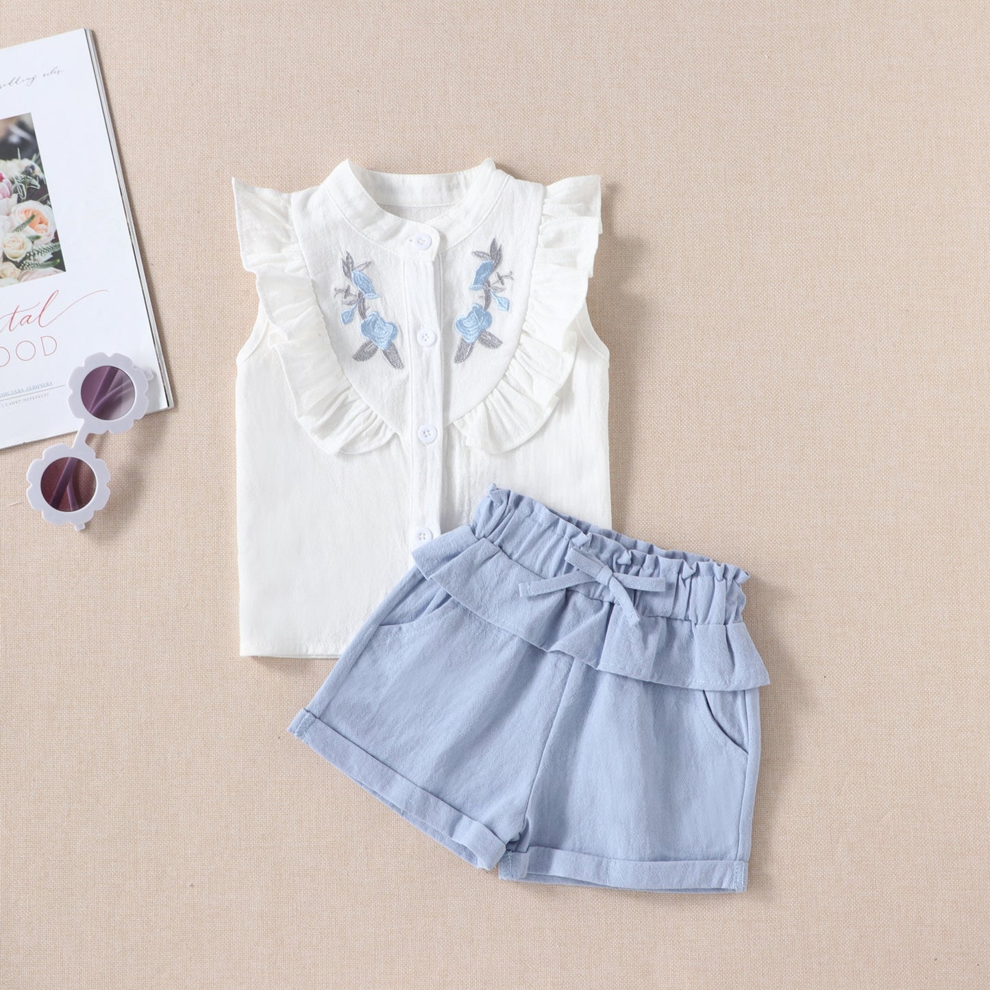 Summer Casual Sleeveless Shirt And Shorts Two-piece Set