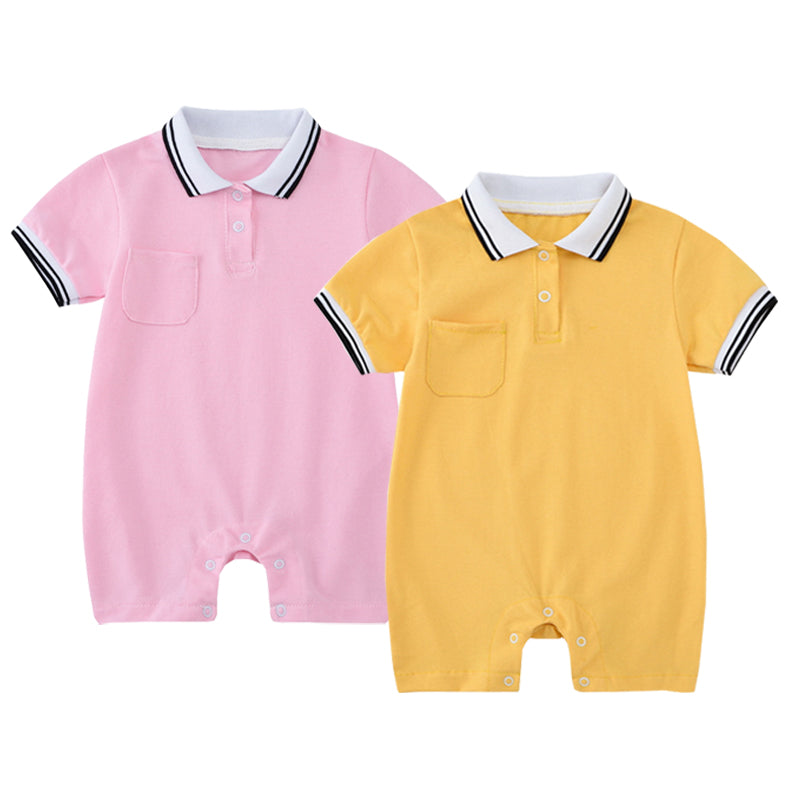 Boys And Girls Preppy Fashion Lapel Romper